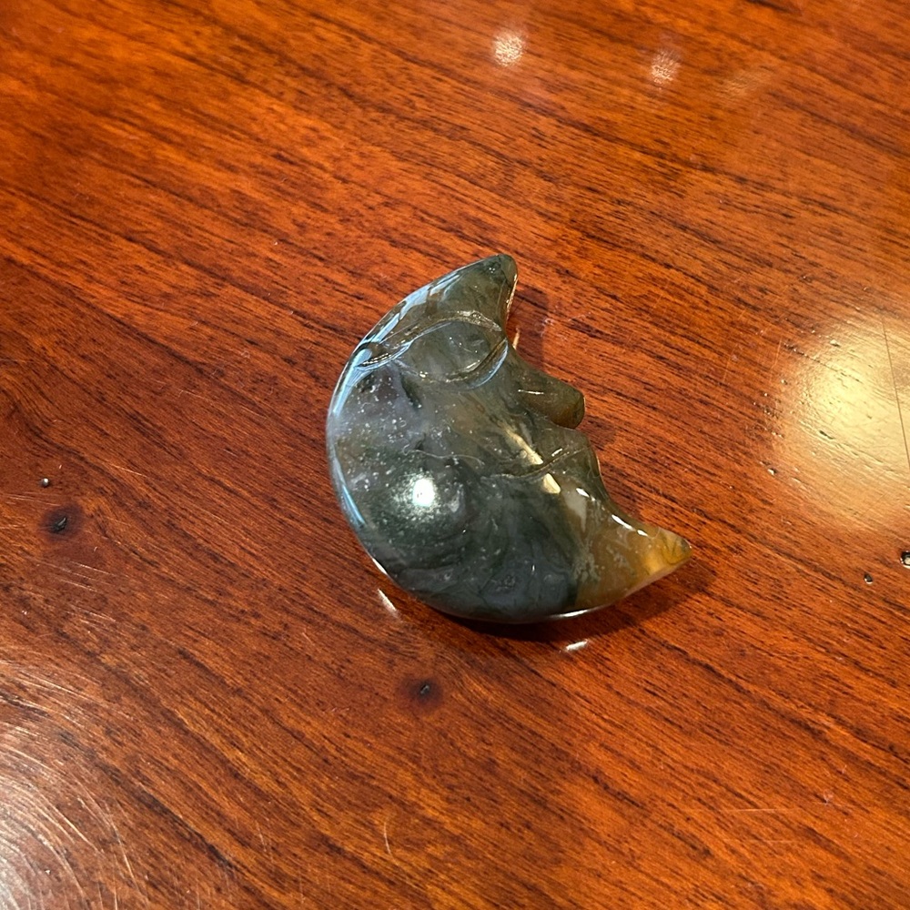 Moss Agate Carved Crystal Moon Stone - Picture 2 of 7